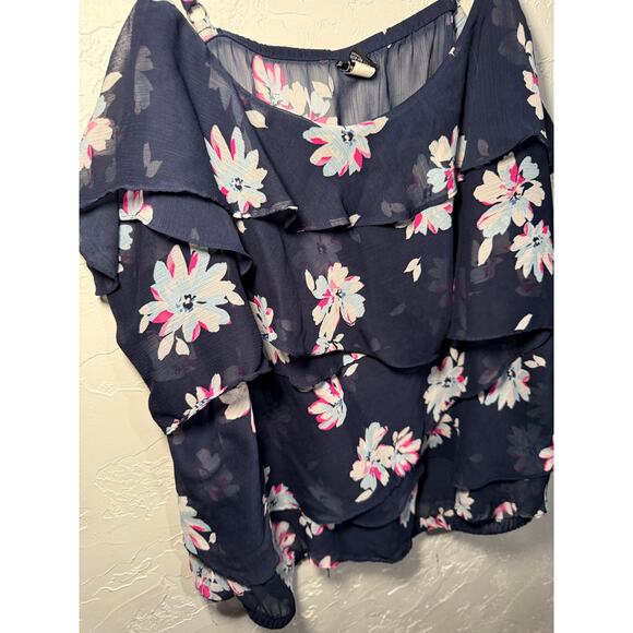Torrid navy floral chiffon layered ruffle tank top womens 4X fairy career office - Picture 3 of 11